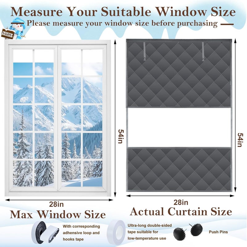 Jeyeou Visible Thermal Window Insulation Kit for Winter, Winterizing Insulated Window Cover Waterproof Oxford Cloth Cotton Layer Reusable Insulated Curtain Blanket Cold Protector for Home Attic RV Keep Warm - Image 3